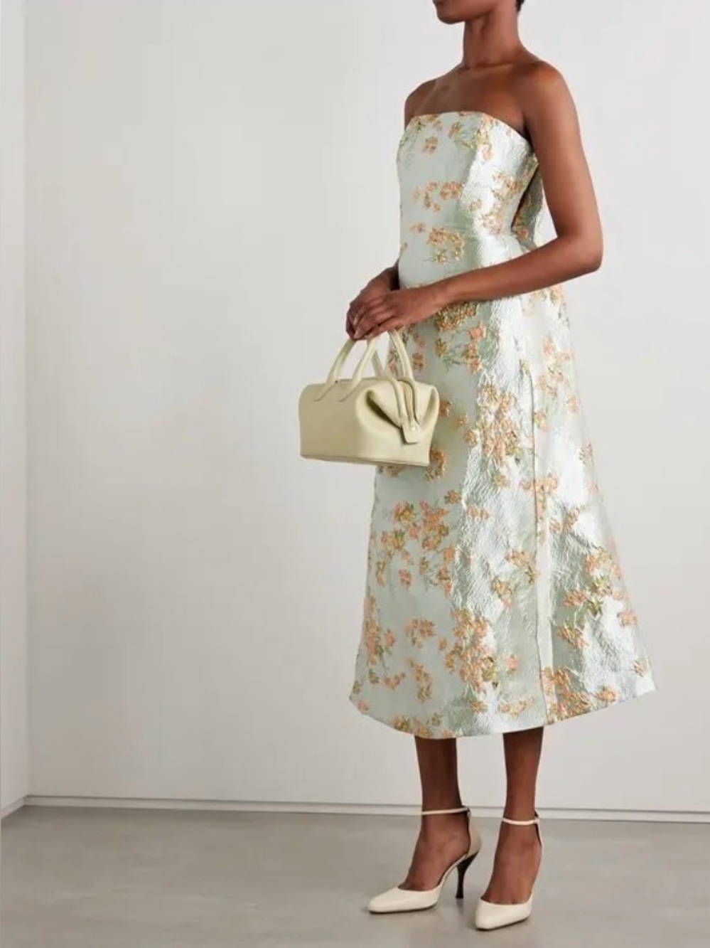 STAUD Kennedy Strapless Brocade Midi Dress size 8. - Picture 3 of 17